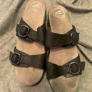 Dansko black two strap comfort footbed sandal slide size 40/US 9.5